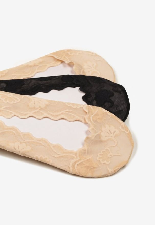 Renee - Czarno-Beżowe Koronkowe Skarpety Typu Balerinki 3-Pack Tilisea. Kolor: czarny. Materiał: koronka. Wzór: koronka