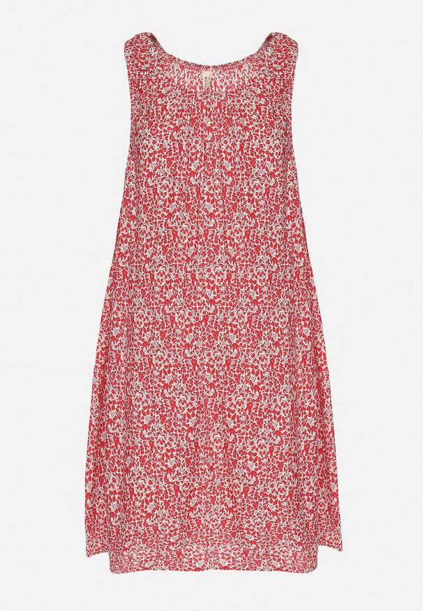 Born2be - Czerwona Rozkloszowana Sukienka z Bawełny w Abstrakcyjny Wzór Annivione. Kolor: czerwony. Materiał: bawełna. Długość rękawa: na ramiączkach. Styl: klasyczny, elegancki