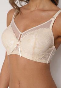 Renee - Beżowy Koronkowy Biustonosz Ozdobiony Przezroczystą Wstawką Acalinai. Kolor: beżowy. Materiał: koronka. Rodzaj stanika: przezroczysty. Wzór: aplikacja #2