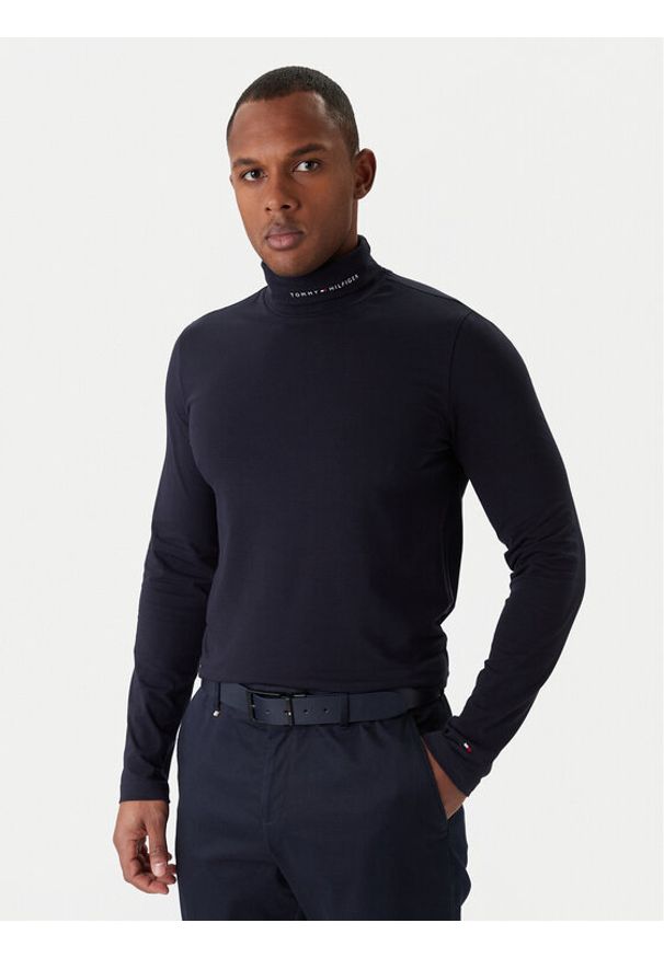 TOMMY HILFIGER - Tommy Hilfiger Golf Logo MW0MW28787 Granatowy Slim Fit. Typ kołnierza: golf. Kolor: niebieski. Materiał: bawełna