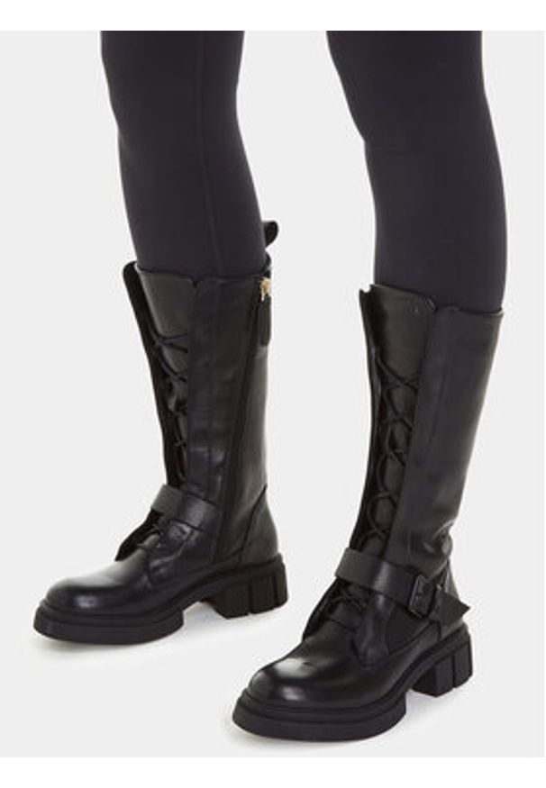 TOMMY HILFIGER - Tommy Hilfiger Kozaki Cool Monochromatic Bikerboot FW0FW07338 Czarny. Kolor: czarny. Materiał: skóra