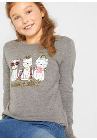 bonprix - Shirt z długim rękawem z materiału z wiskozą. Kolor: szary. Materiał: materiał, wiskoza, bawełna. Długość rękawa: długi rękaw. Długość: długie. Wzór: nadruk #3