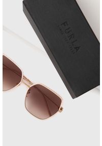 Furla okulary przeciwsłoneczne damskie kolor beżowy. Kolor: beżowy. Wzór: geometria #6