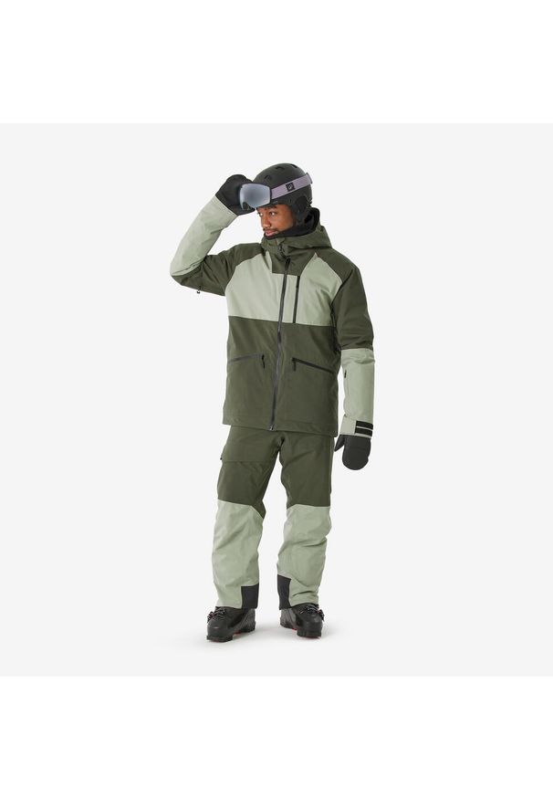 WEDZE - Kurtka narciarska i snowboardowa męska Quechua 500 AM. Kolor: zielony, brązowy, wielokolorowy. Materiał: materiał. Sezon: zima. Sport: snowboard, narciarstwo