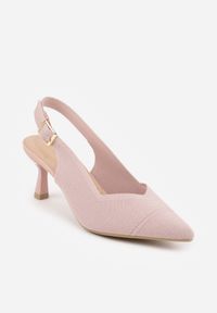Renee - Różowe Czółenka Slingback VICES z Tkaniny na Niskim Obcasie z Wkładką Soft-Pillow Orinysha. Okazja: do pracy, na co dzień, na spotkanie biznesowe. Nosek buta: szpiczasty. Zapięcie: pasek. Kolor: różowy. Szerokość cholewki: normalna. Materiał: tkanina. Obcas: na obcasie. Styl: elegancki, biznesowy, casual. Wysokość obcasa: niski #4