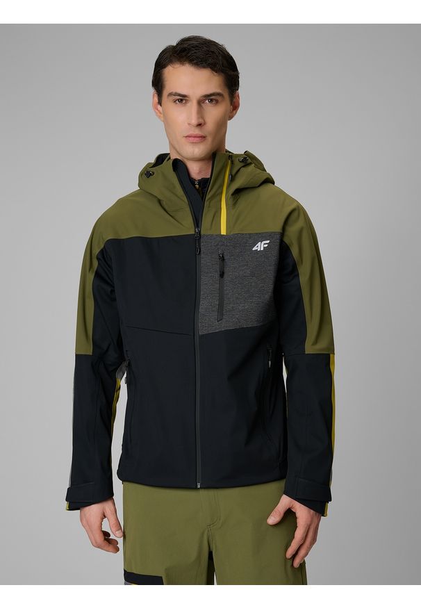 4f - 4F Kurtka softshell wiatroodporna membrana 10000 męska - khaki S. Kolor: oliwkowy, brązowy, wielokolorowy. Materiał: softshell. Długość: długie. Sport: turystyka piesza