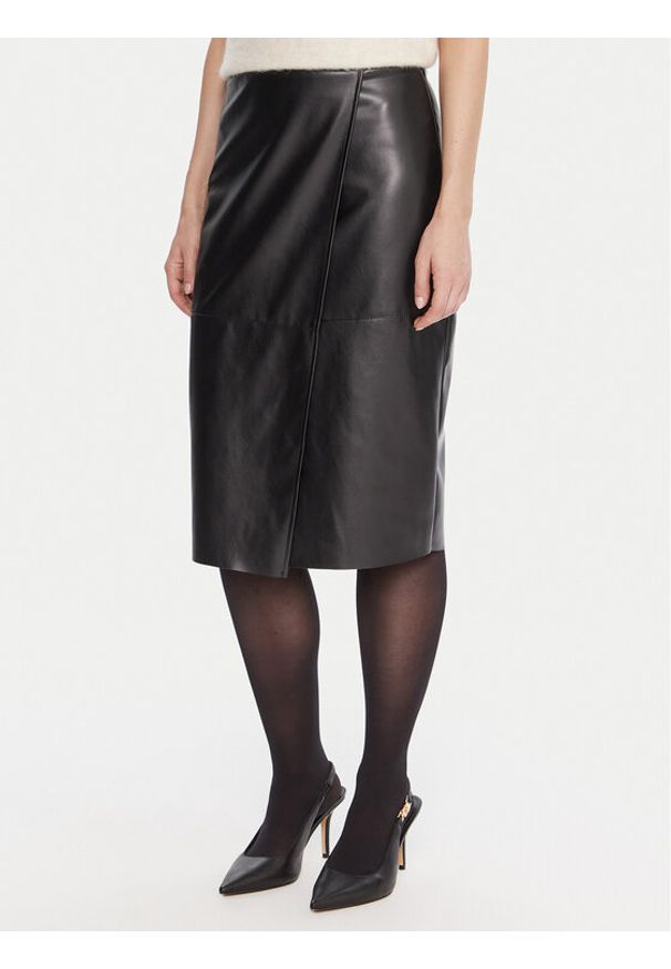 KAOS Spódnica z imitacji skóry RI1LE012 Czarny Regular Fit. Kolor: czarny. Materiał: syntetyk