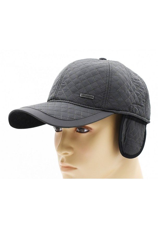 Czapka Szara z Daszkiem, z Nausznikami, Pikowana, Jesienno-Zimowy -Pako Jeans. Kolor: szary. Materiał: poliester, bawełna. Sezon: zima, jesień