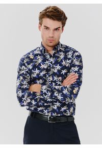 Pako Lorente - PAKO LORENTE – Granatowa koszula męska w kwiaty. Kolor: niebieski. Materiał: bawełna, elastan. Długość rękawa: długi rękaw. Długość: długie. Wzór: kwiaty #9
