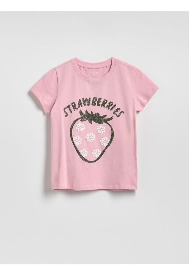 Reserved - T-shirt z nadrukiem - pastelowy róż. Kolor: różowy. Materiał: bawełna. Wzór: nadruk