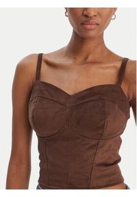 Guess Top W6RH03 WJ472 Brązowy Slim Fit. Kolor: brązowy. Materiał: syntetyk #3