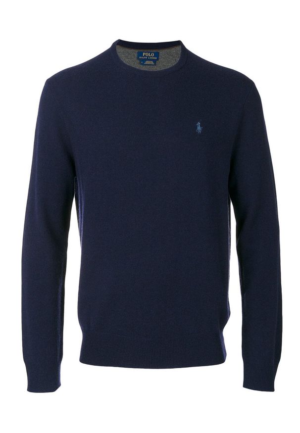 Ralph Lauren - RALPH LAUREN - Sweter z wełny merino. Kolor: niebieski. Materiał: wełna. Wzór: haft, aplikacja. Styl: klasyczny