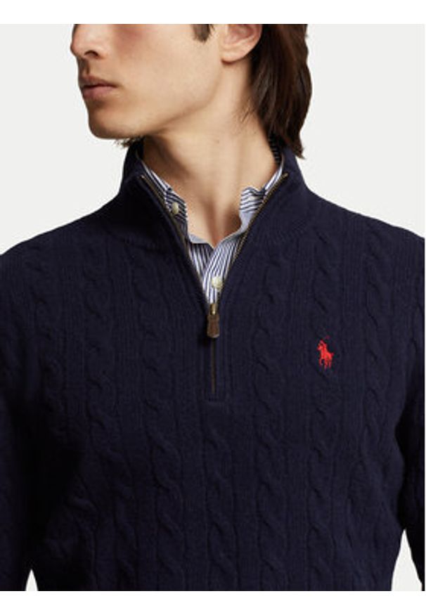Polo Ralph Lauren Sweter 710876766002 Granatowy Regular Fit. Typ kołnierza: polo. Kolor: niebieski. Materiał: wełna