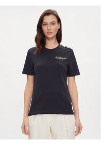TOMMY HILFIGER - Tommy Hilfiger T-Shirt Gold Button WW0WW41211 Granatowy Regular Fit. Kolor: niebieski. Materiał: bawełna