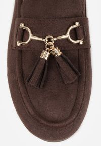 Born2be - Ciemnobrązowe Mokasyny VICES z Modnymi Chwostami z Imitacji Zamszu z Wkładką z Naturalnej Skóry Calirea. Okazja: na co dzień, do pracy. Kolor: brązowy. Materiał: skóra, zamsz. Wzór: aplikacja. Styl: casual, klasyczny, elegancki #2