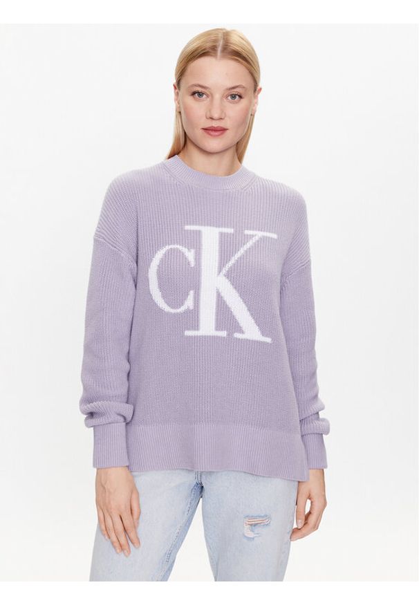 Calvin Klein Jeans Sweter J20J221347 Fioletowy Regular Fit. Kolor: fioletowy. Materiał: bawełna
