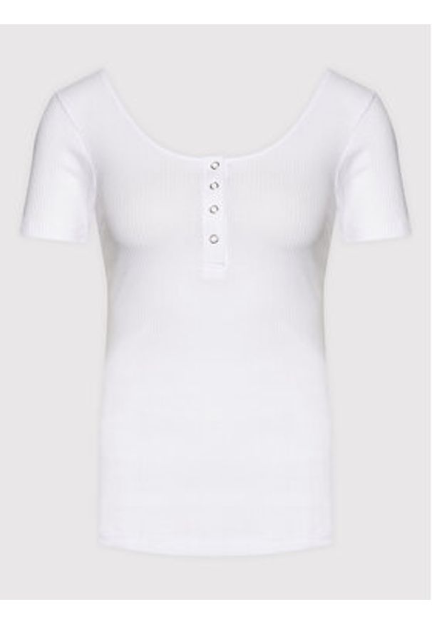 Pieces Bluzka Kitte 17101439 Biały Slim Fit. Kolor: biały. Materiał: bawełna