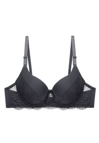 Intica - Biustonosz push-up z usztywnieniem i subtelnymi zdobieniami Veritchka. Kolor: czarny. Materiał: tkanina. Rodzaj stanika: push-up. Wzór: aplikacja