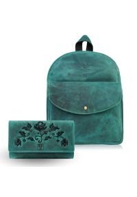 PAOLO PERUZZI - Portfel damski skórzany zielony T-05-GR plecaczek damski miejski vintage T-18-HGR zestaw prezentowy Paolo Peruzzi ZUP-114-GR. Kolor: zielony. Materiał: skóra #1