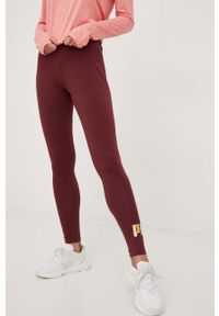 Puma legginsy essentials+ metallic damskie kolor bordowy z nadrukiem. Stan: podwyższony. Kolor: czerwony. Materiał: dzianina. Wzór: nadruk