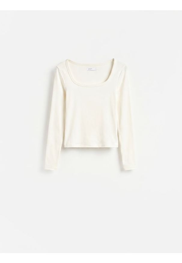 Reserved - Gładki longsleeve z bawełną - biały. Kolor: biały. Materiał: bawełna. Długość rękawa: długi rękaw. Wzór: gładki