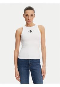 Calvin Klein Jeans Top Monologo J20J225301 Biały Slim Fit. Kolor: biały. Materiał: bawełna