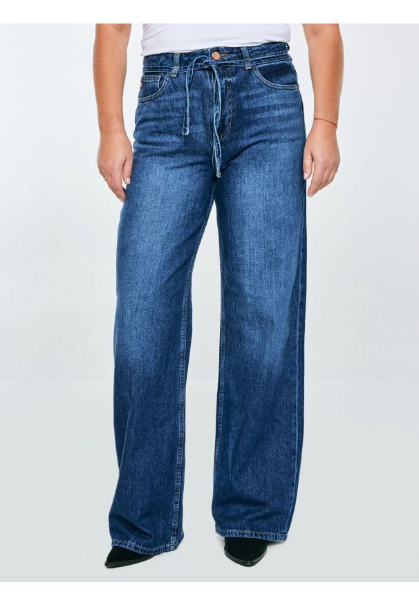 Big-Star - Jeansy damskie z szeroką nogawką granatowe Atrea 514. Kolor: niebieski. Styl: elegancki