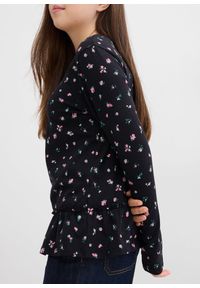 bonprix - Bluzka z długim rękawem z elastycznej mieszanki bawełny organicznej. Typ kołnierza: kołnierz z falbankami. Kolor: czarny. Materiał: bawełna. Długość rękawa: długi rękaw. Długość: długie #3