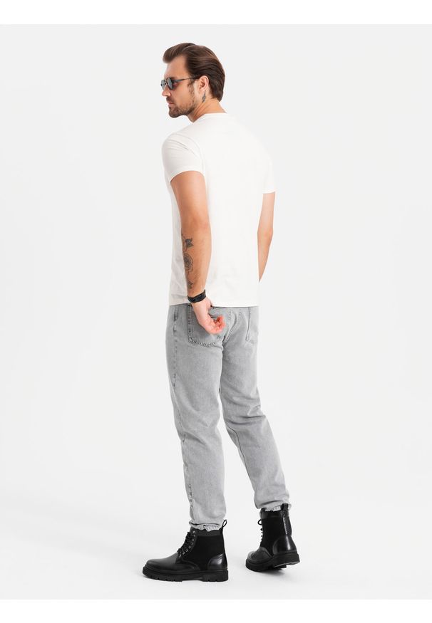 Ombre Clothing - Bawełniana koszulka męska z czaszką – biała V2 OM-TSPT-0200 - XXL. Okazja: na co dzień. Kolor: biały. Materiał: bawełna. Wzór: ze splotem, nadruk, gładki. Styl: klasyczny, casual