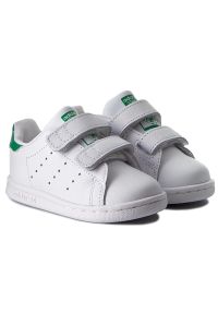 Adidas - Buty adidas - Stan Smith Cf I BZ0520 Ftwwht/Ftwwht/Green. Zapięcie: rzepy. Kolor: biały. Materiał: skóra ekologiczna, skóra. Szerokość cholewki: normalna. Wzór: paski #5