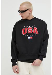 Tommy Jeans bluza męska kolor czarny z aplikacją. Kolor: czarny. Materiał: bawełna, poliester. Wzór: aplikacja #2