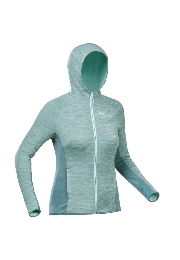 quechua - Polar turystyczny damski Quechua MH520 Light. Typ kołnierza: kołnierzyk stójkowy. Kolor: zielony. Materiał: polar