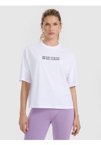 4f - 4F T-shirt oversize z nadrukiem damski - biały S. Kolor: biały. Wzór: nadruk