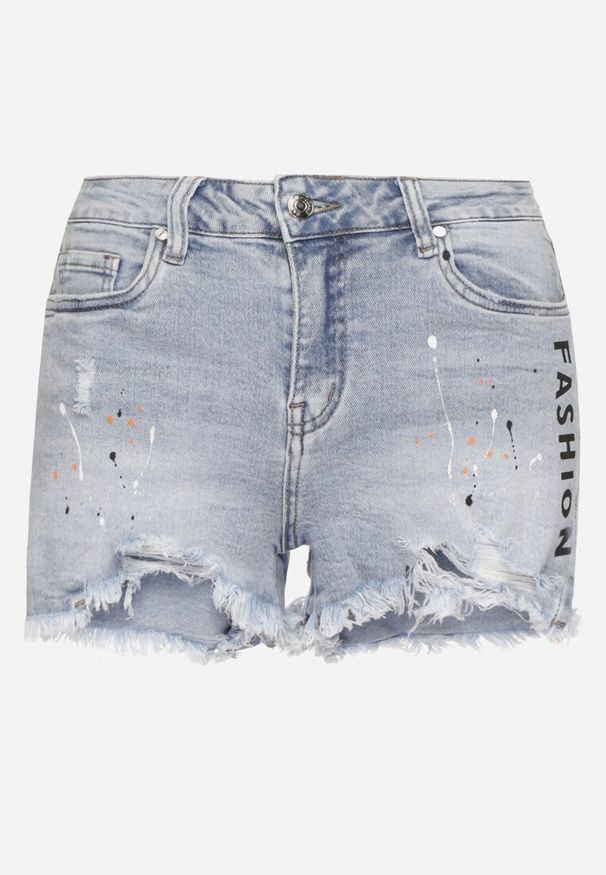 Born2be - Niebieskie Szorty Jeansowe z Wysokim Stanem Zdobione Przetarciami Vestella. Okazja: na co dzień. Stan: podwyższony. Kolor: niebieski. Materiał: jeans. Wzór: aplikacja. Sezon: lato, wiosna. Styl: casual