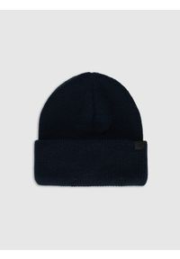 4f - 4F Czapka beanie z wełną merino uniseks - granatowa Uniwersalny. Kolor: niebieski. Materiał: wełna. Sezon: zima. Styl: casual, klasyczny #1