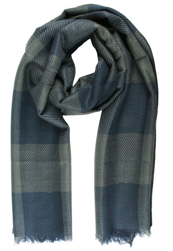 Lekki Szalik Wiosenno-Jesienny - Teer - Niebiesko-Szara Krata. Okazja: na spacer. Kolor: niebieski, szary, wielokolorowy. Materiał: wiskoza. Sezon: wiosna, jesień. Styl: elegancki