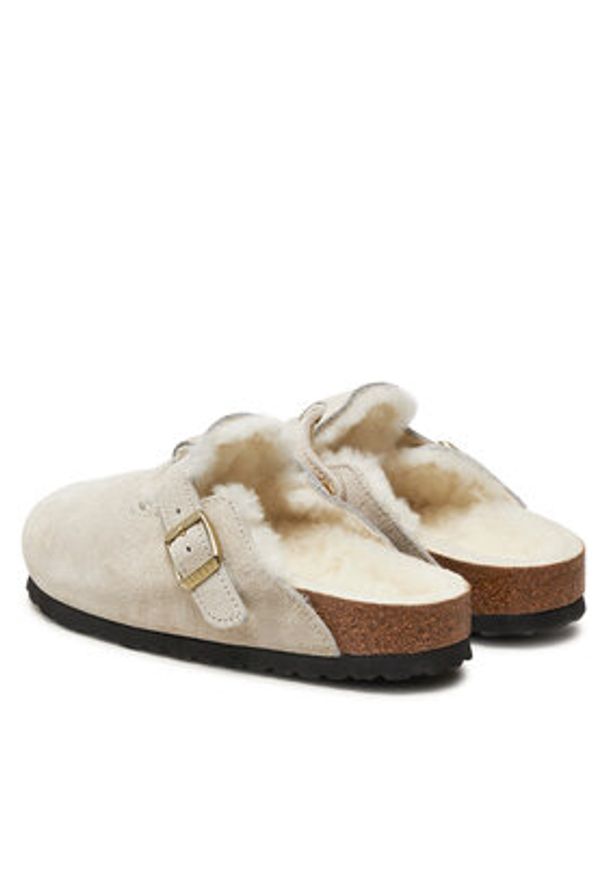 Birkenstock Klapki Boston Shearling Leve 1026192 Biały. Kolor: biały. Materiał: zamsz, skóra