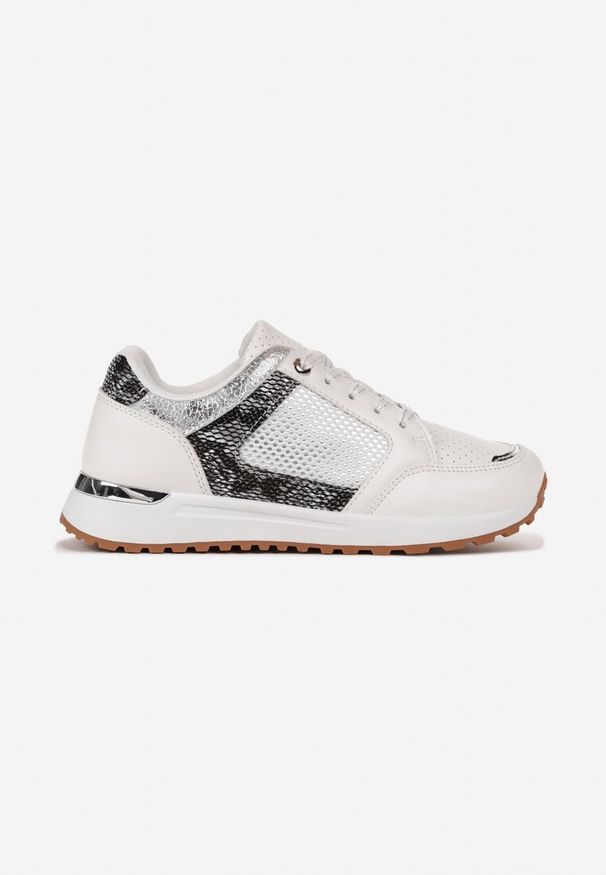 Renee - Białe Płaskie Sneakersy Przed Kostkę z Ozdobną Cholewką Tritari. Wysokość cholewki: przed kostkę. Kolor: biały. Szerokość cholewki: normalna
