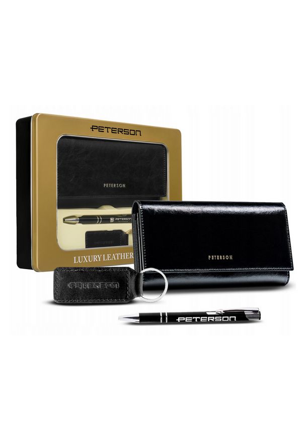 Zestaw prezentowy Peterson skórzany czarny PTN ZD7. Kolor: czarny. Materiał: skóra