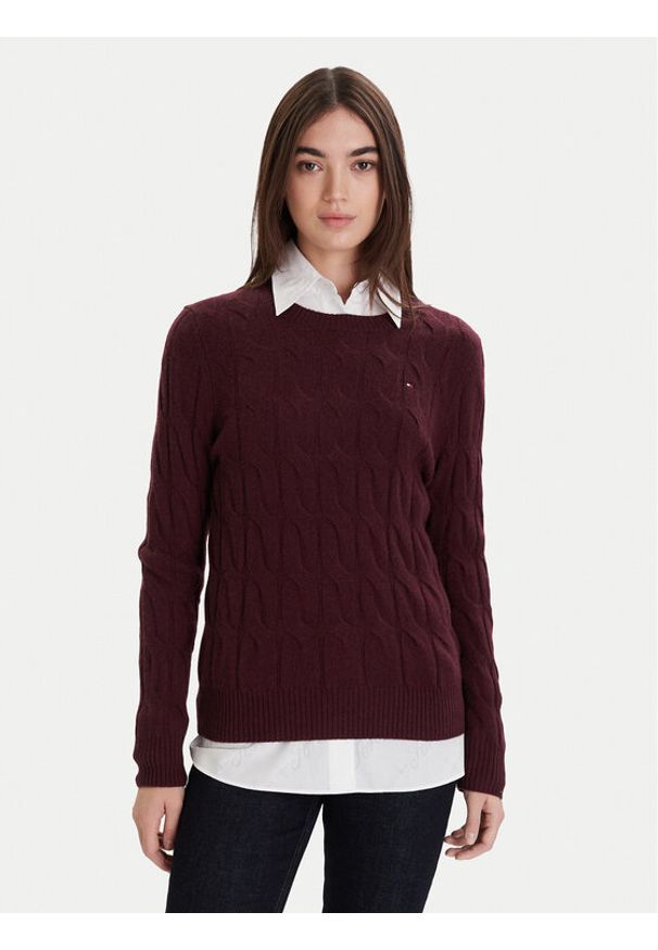 TOMMY HILFIGER - Tommy Hilfiger Sweter WW0WW43586 Bordowy Regular Fit. Kolor: czerwony. Materiał: wełna
