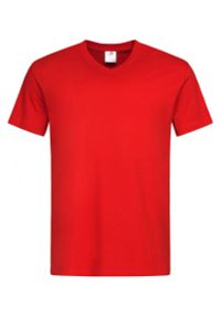 Stedman - Czerwony Bawełniany T-Shirt w Serek, Męski Bez Nadruku -STEDMAN- Koszulka, Krótki Rękaw, V-neck. Okazja: na co dzień. Typ kołnierza: dekolt w serek. Kolor: czerwony. Materiał: bawełna. Długość rękawa: krótki rękaw. Długość: krótkie. Styl: casual