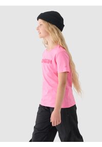 4f - 4F T-shirt z nadrukiem dziewczęcy - różowy 122 (6-7 lat). Okazja: na co dzień. Kolor: różowy. Materiał: bawełna, jersey, dzianina. Długość rękawa: krótki rękaw. Długość: krótkie. Wzór: nadruk. Sezon: lato. Styl: sportowy, klasyczny, casual