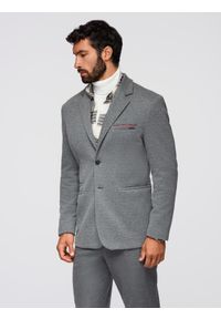 Ombre Clothing - Dzianinowa męska marynarka o dopasowany kroju - jasnoszara V2 - Rozmiar: XL. Okazja: na spotkanie biznesowe, do pracy, na co dzień. Kolor: szary. Materiał: dzianina. Styl: klasyczny, biznesowy, casual, elegancki #4