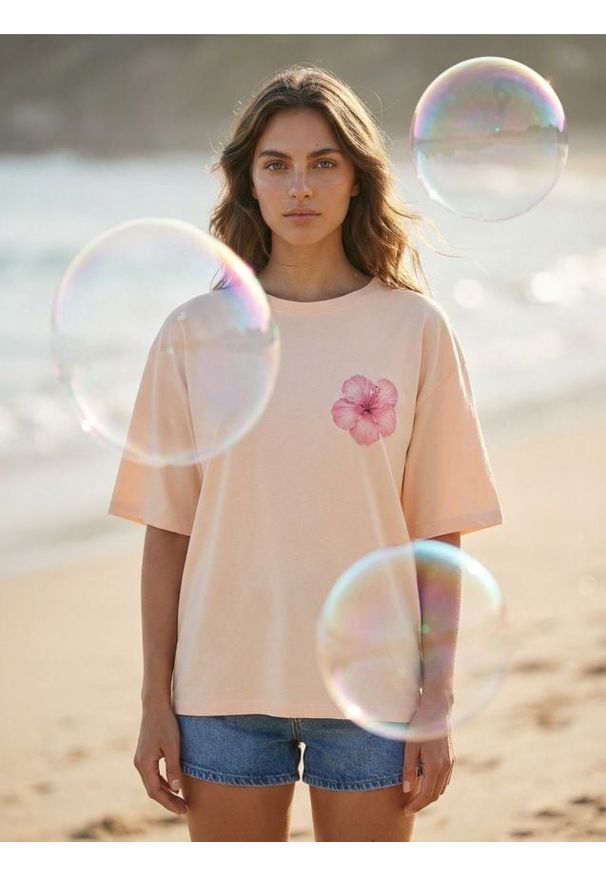 Sinsay - Bawełniana koszulka z motywem kwiatowym - kremowy. Kolor: kremowy. Materiał: bawełna. Wzór: kwiaty