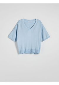 Reserved - Bluzka z wiskozą - jasnoniebieski. Kolor: niebieski. Materiał: wiskoza. Wzór: gładki