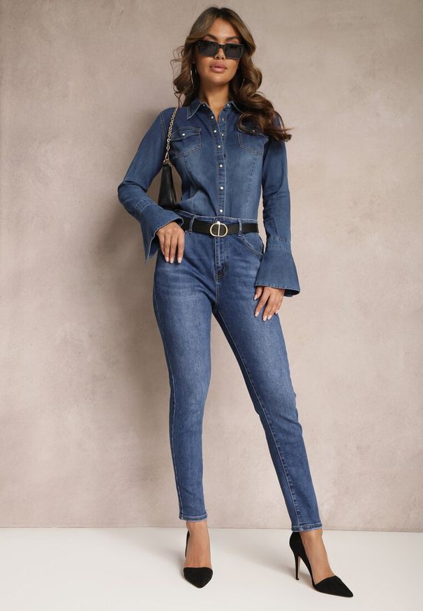Renee - Granatowe Dopasowane Jeansy Skinny Kifia. Kolor: niebieski