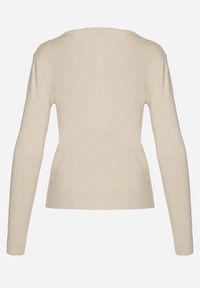 Born2be - Jasnobeżowy Sweter z Bawełną i Dekoltem w Serek Etarevia. Okazja: na co dzień. Typ kołnierza: dekolt w serek. Kolor: beżowy. Materiał: bawełna. Styl: casual #5