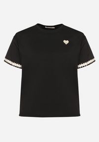 Born2be - Czarny Bawełniany T-shirt o Kroju Oversize ze Zdobieniem przy Rękawach Milatia. Okazja: na co dzień. Kolor: czarny. Materiał: bawełna. Wzór: aplikacja. Styl: elegancki, casual #3
