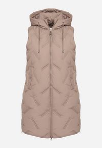 Born2be - Ciemnobeżowa Pikowana Kamizelka z Kapturem i Kieszeniami Esarivie. Okazja: na spacer. Typ kołnierza: kaptur. Kolekcja: plus size. Kolor: beżowy. Materiał: jeans #2