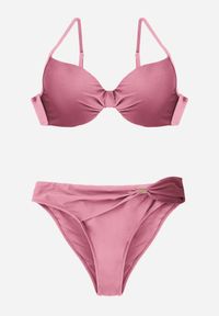 Born2be - Fioletowe Bikini Biustonosz i Figi z Ozdobnym Marszczeniem i Aplikacją Periete. Kolor: fioletowy. Wzór: aplikacja #5